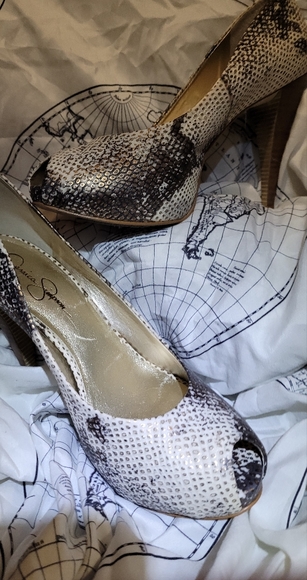 Jessica Simpson Snakeskin Peep-Toe Pumps - Picture 2 of 7